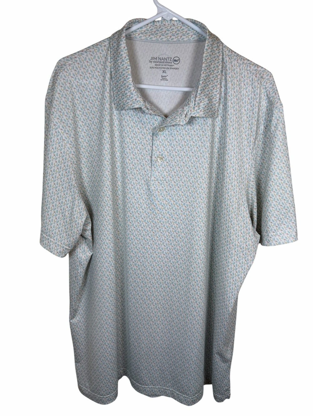 Jim Nantz by Vineyard Vines Blue Cocktail Print Polo Shirt Stretch Golf Fun XL